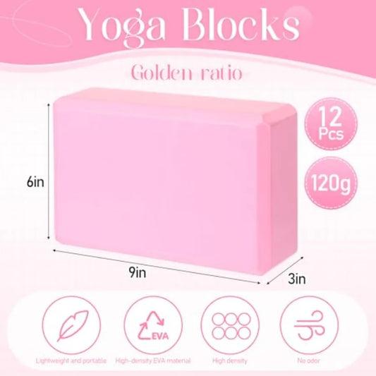 18 Pieces Yoga Block and Pilates Ball Set 12 Foam Non-slip Yoga Bricks with 6 Small Exercise Balls for Pilates Stretching Home