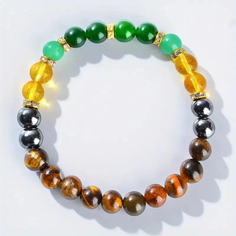 Chakra Balancing Bracelet - Tiger Eye, Green Aventurine & Citrine Healing Stones for Wealth & Positivity