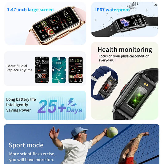 For Android IOS Smart Bracelet Women Smartwatch Heart Rate Blood Oxygen Waterproof Sport Smart Band Watch For Ladies +Gift
