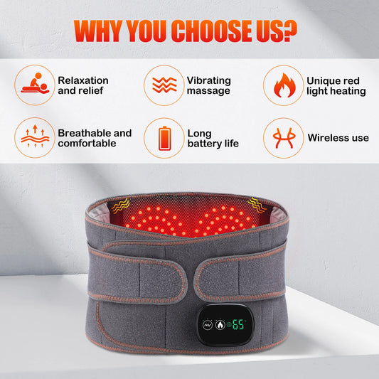 Infrared Heating Waist Massager Electric Belt Vibration USB Charge Red Light Hot Compress Lumbar Back Support Brace Relaxation
