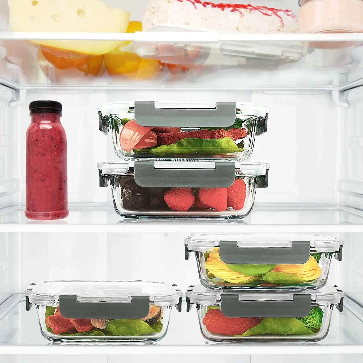 10-Pack Glass Meal Prep Containers with Lids, 22 Oz, Microwave, Oven, Freezer & Dishwasher Safe (Gray)