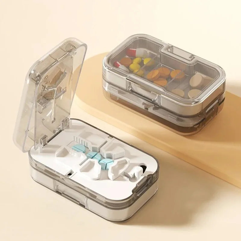 Compartment 1/2 1/3 1/4 Precise Pill Cutting Portable Medicine Organizer Multifunctional Pill Splitter with Storage