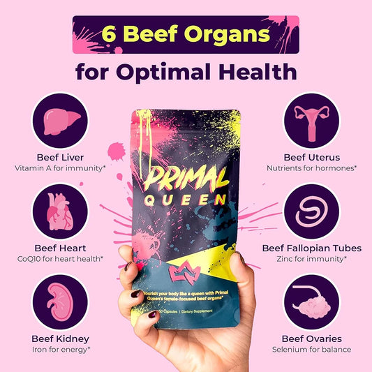 Primal Grass Fed Beef Organ Supplement for Women, Balance Hormones, Better Energy, Mood, & Libido, Improve Menstruation, 60 Caps