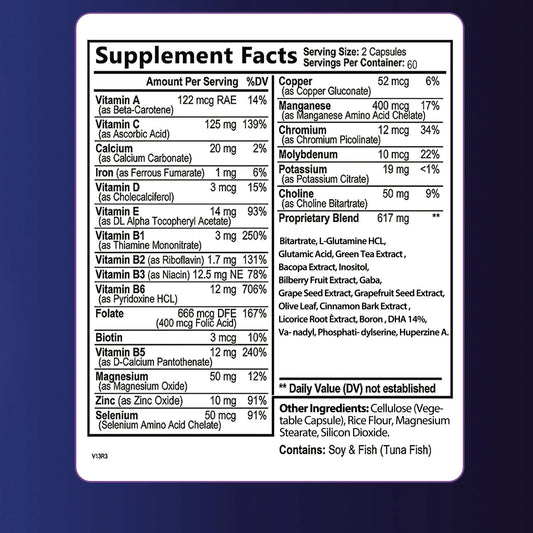 Brain Supplement - Boosts Brain Function, Helps Improve Memory, Concentration and Intelligence - 120 Capsules