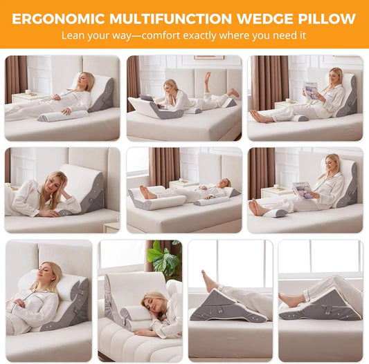 3-Piece Adjustable Wedge Pillow Set for Post-Surgery Recovery, Acid Reflux Relief & Comfortable Sleeping