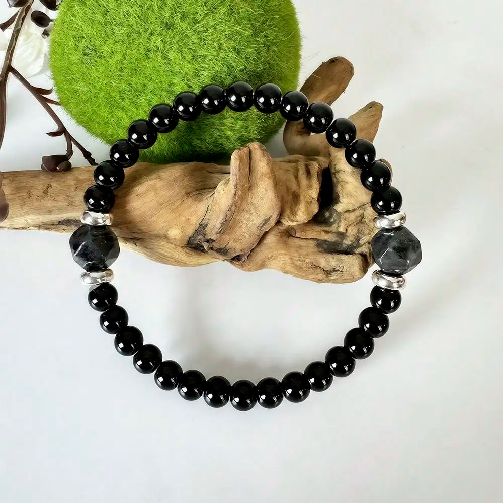 Triple Protection Stone Bead Bracelet - Black Tourmaline, Golden Sheen Obsidian, Black Onyx