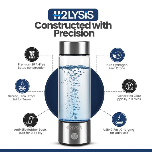 2025 New Glass Hydrogen Water Bottle, 14oz, 2200ppb in 3min, Portable H₂ Generator with SPE/PEM Tech, Rechargeable for Home, Off