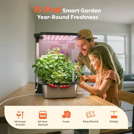 Smart Hydroponics Growing System Kit 15 Pods Indoor Herb Garden with 36W LED Grow Light