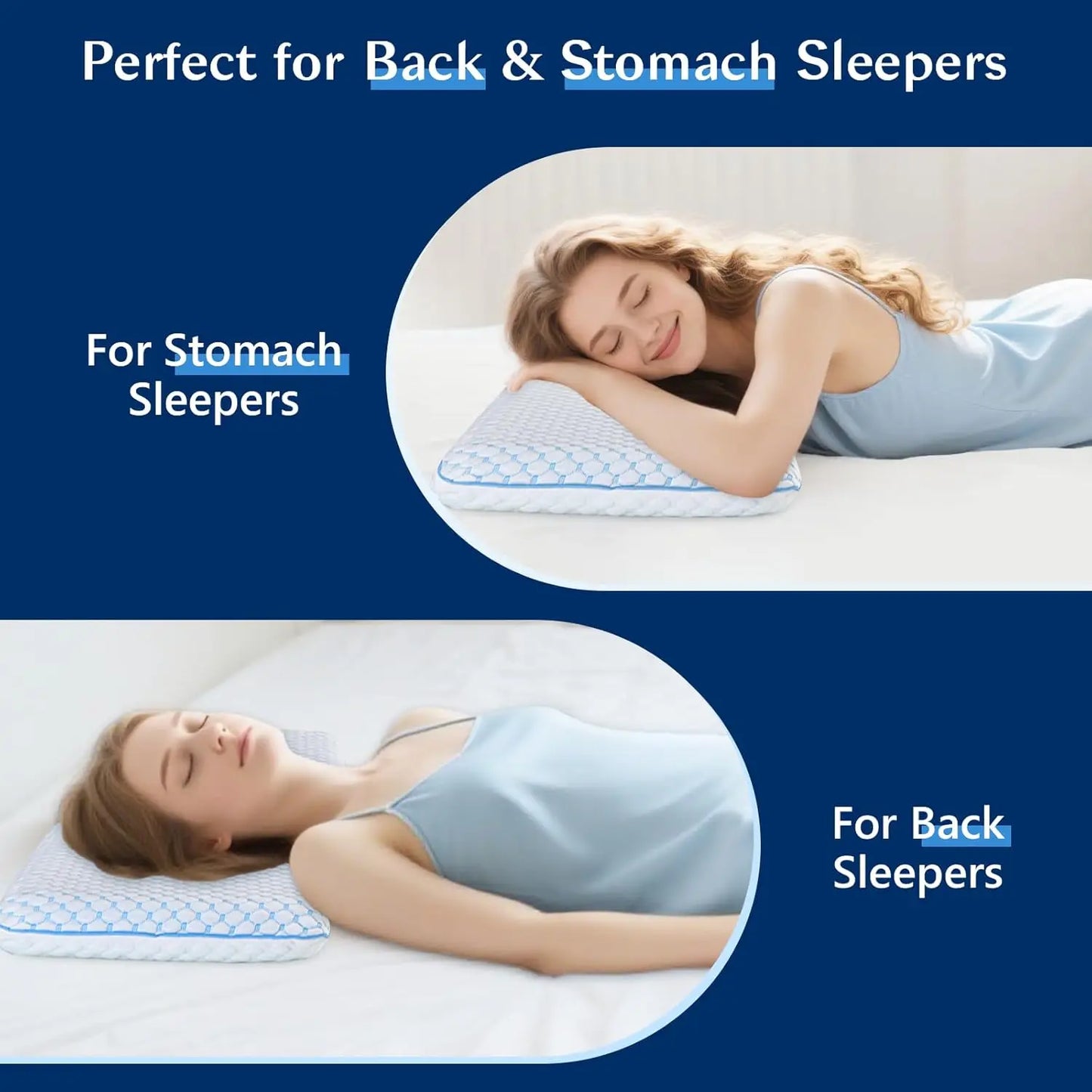 Cooling Memory Foam Pillow for Stomach & Back Sleepers - Thin Design Relieves Neck & Shoulder Pain