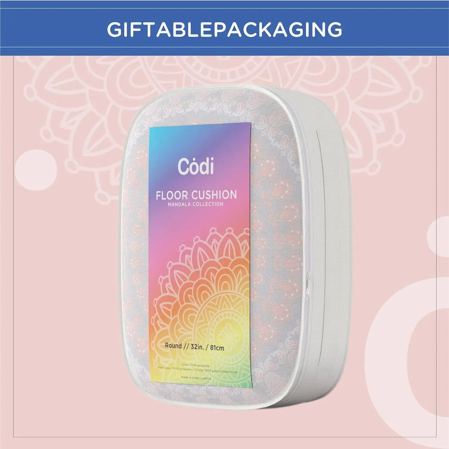 Large Round Meditation Pillow Set of 2, Memory Foam, Purple Orchid Design for Yoga Living Room Outdoor