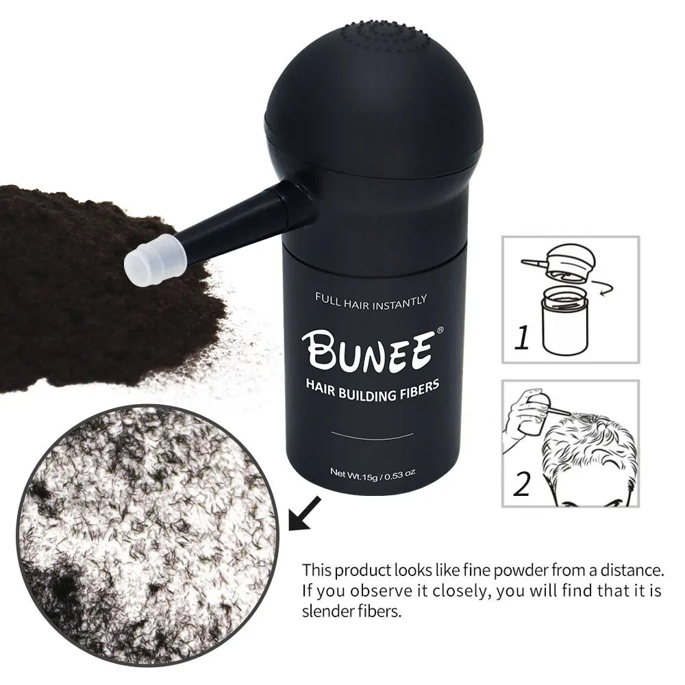 BUNEE Hair Fiber Set 15g: Men's natural hair-dense fibers for balding areas, fills part lines