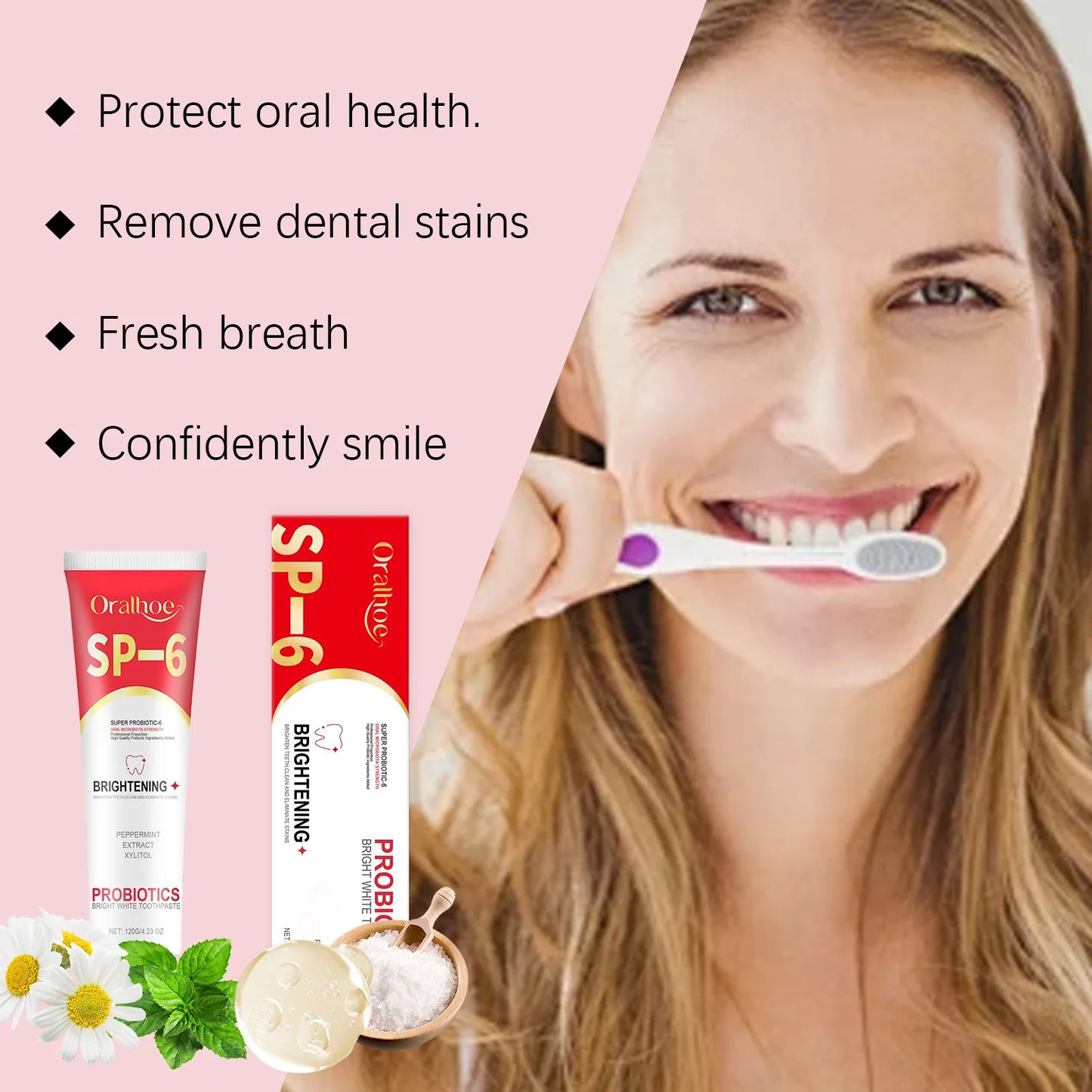 Oralhoe 120g Probiotic Toothpaste Sp-6 Whitening Tooth Powder Remove Plaque Stains Oral Hygiene Refreshing Breath Toothpaste