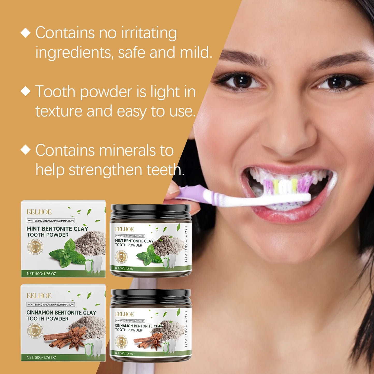 Natural Bentonite Clay Teeth Powder Cleaning Yellow Stains Promote Oral Health Remove Food Residues Refreshing Teeth Care Powder