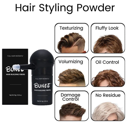 BUNEE Hair Fiber Set 15g: Men's natural hair-dense fibers for balding areas, fills part lines