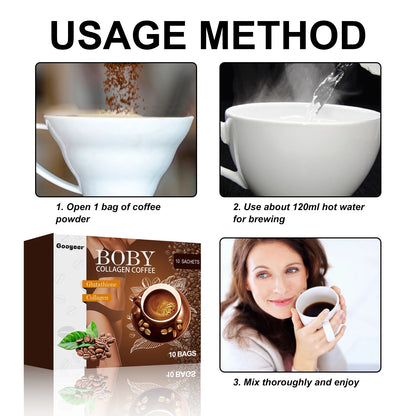 10pcs Googeer Collagen Coffee Tighten Thighs Abdomen Beauty Body Shape Curved Figure Antioxidant Refreshing Slimming Coffee