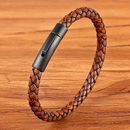 Classic Style  Leather Bracelet Simple Black Stainless Steel Button Neutral Accessories Hand-woven Jewelry Gifts