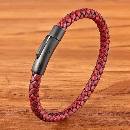 Classic Style  Leather Bracelet Simple Black Stainless Steel Button Neutral Accessories Hand-woven Jewelry Gifts