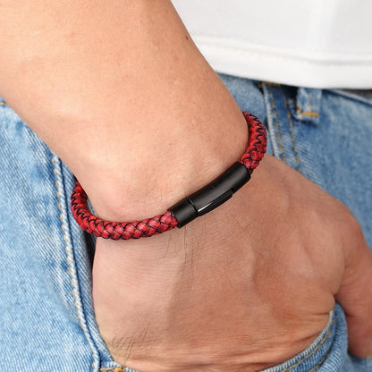 Classic Style  Leather Bracelet Simple Black Stainless Steel Button Neutral Accessories Hand-woven Jewelry Gifts