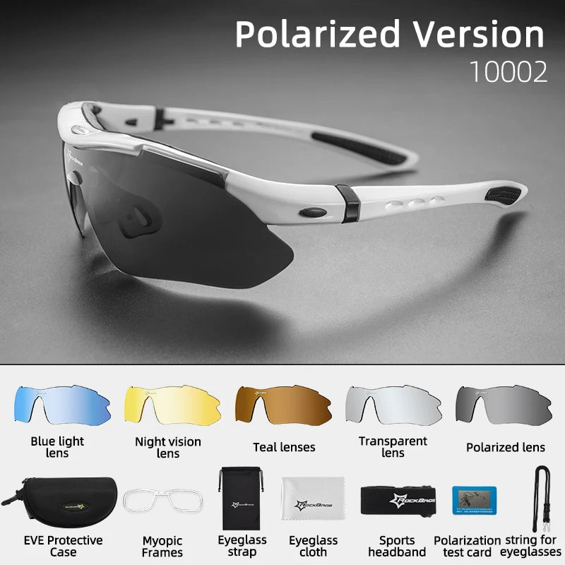 ROCKBROS Polarized Cycling Glasses, Sports Sunglasses Road MTB Mountain Bike Bicycle Riding Protection Goggles Eyewear 5 Lens