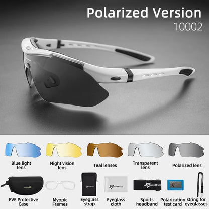 ROCKBROS Polarized Cycling Glasses, Sports Sunglasses Road MTB Mountain Bike Bicycle Riding Protection Goggles Eyewear 5 Lens
