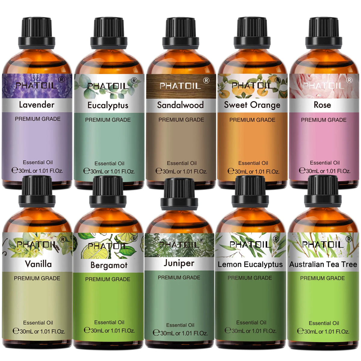Aromatherapy Essential Oil 30ml Lemon Eucalyptus Lavender Bergamot Jasmine Juniper Rose Vanilla Aroma Essential Oil