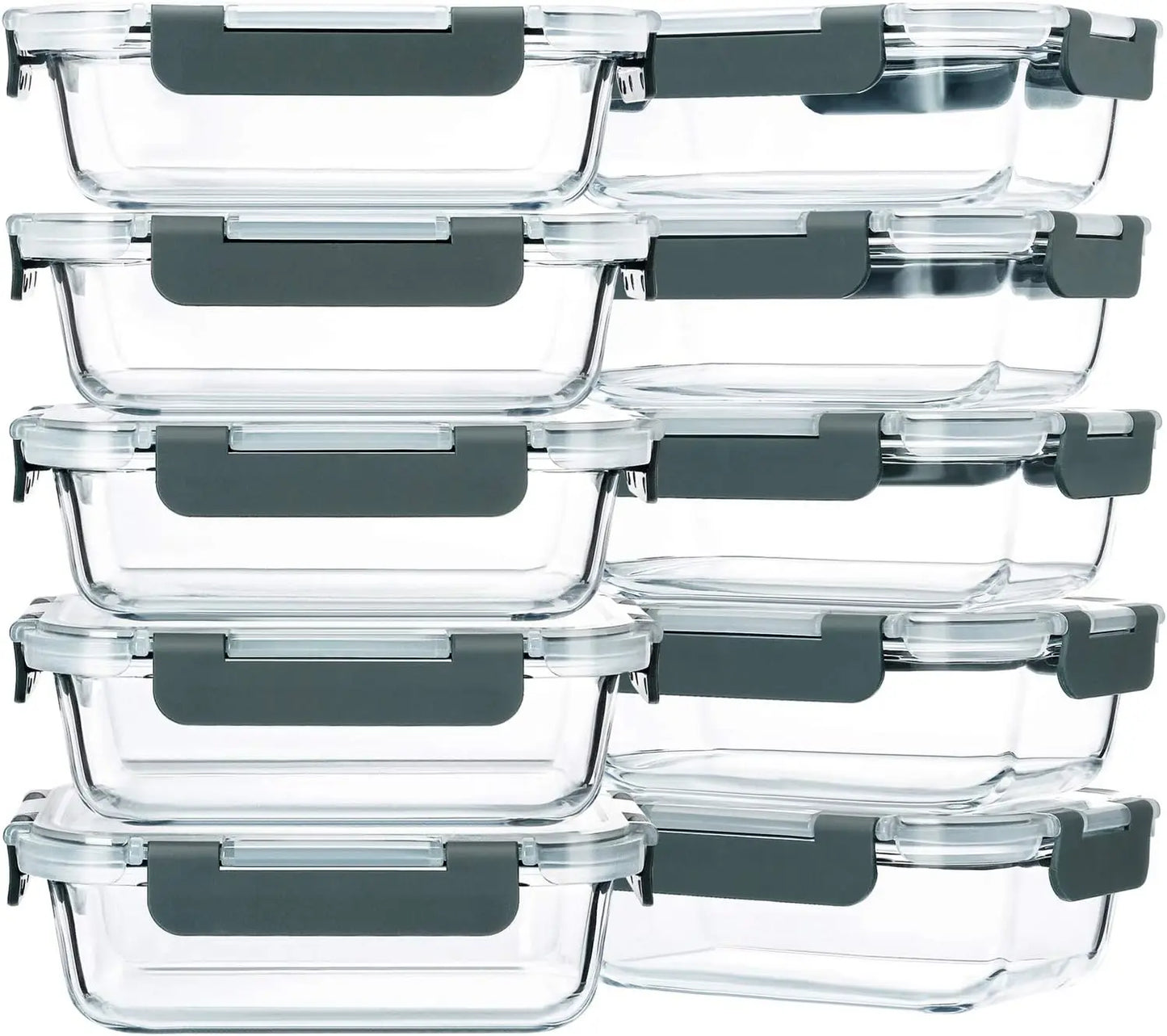 10-Pack Glass Meal Prep Containers with Lids, 22 Oz, Microwave, Oven, Freezer & Dishwasher Safe (Gray)