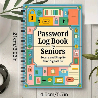 Secure Spiral Password Notebook for Seniors - Fun Log Book to Simplify And Organize Your Digital Life