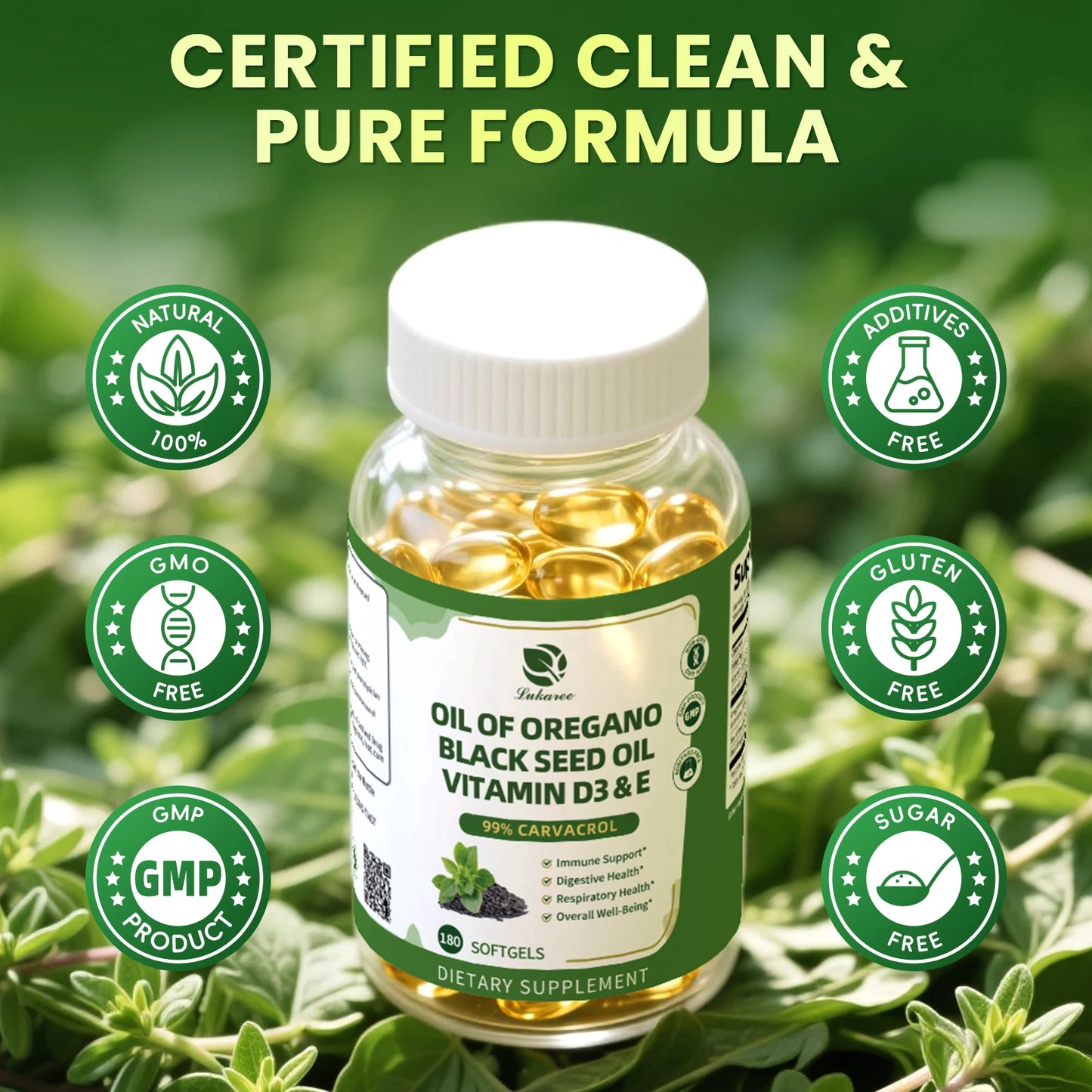 Lukaree Organic Oregano Oil Capsule with Black Seed Oil, Ultra-Concentrated 99%,for Immune, Respiratory,Digestive & Antioxidant