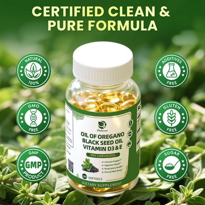 Lukaree Organic Oregano Oil Capsule with Black Seed Oil, Ultra-Concentrated 99%,for Immune, Respiratory,Digestive & Antioxidant
