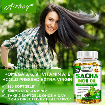 Sacha Inchi Oil - Rich In Omega - 3,6,9 - Supports Brain, Heart, Gut, Skin Health - 120 Capsules
