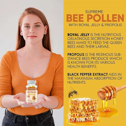 Bee Pollen Supplement - Relieve Joint Inflammation, Enhance Immunity, Antioxidant - 120 Capsules
