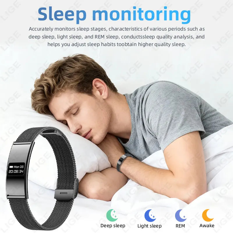 LIGE  Ultra-thin Smart Wristbands Heart Rate Health Monitoring Smart Bracelet Waterproof Sports Electronic Smart Watch