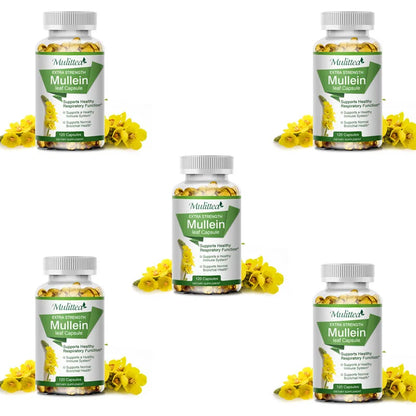 Natural Mullein Leaf Capsules Herbal Supplement for Lung Cleanse Helps Healthy Respiratory Function & Mucous Membranes