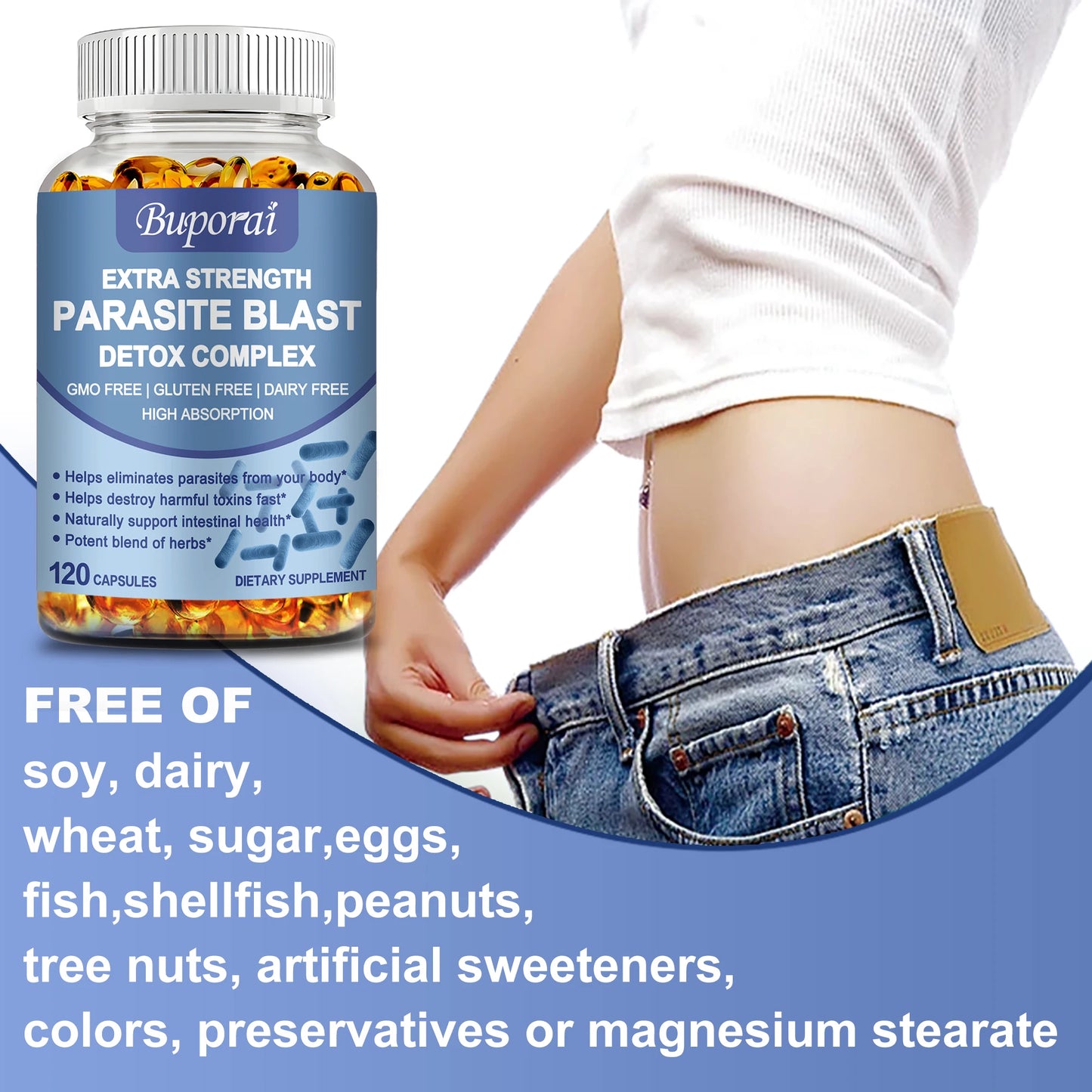 Parasite Blast Detox Complex - Eliminate Parasites, Cleanse The Intestines, and Improve Digestion - 120 Capsules