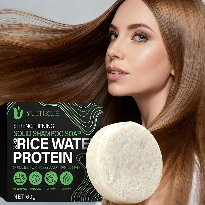 YUITIKUE Rice Protein Shampoo Bar 60g - Rich Delicate Foam, for Frizzy & Fragile Hair, Cleans, Moisturizes & Smooths Hair
