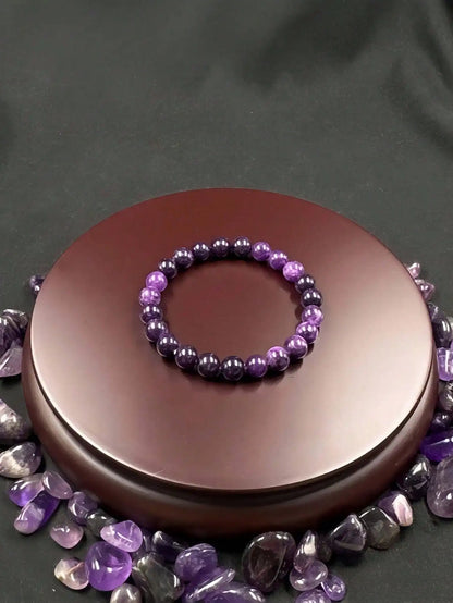 1Pc Purple Amethyst Stone Elastic Bracelet for Men and Women - Handmade Unisex Wrist Accessory