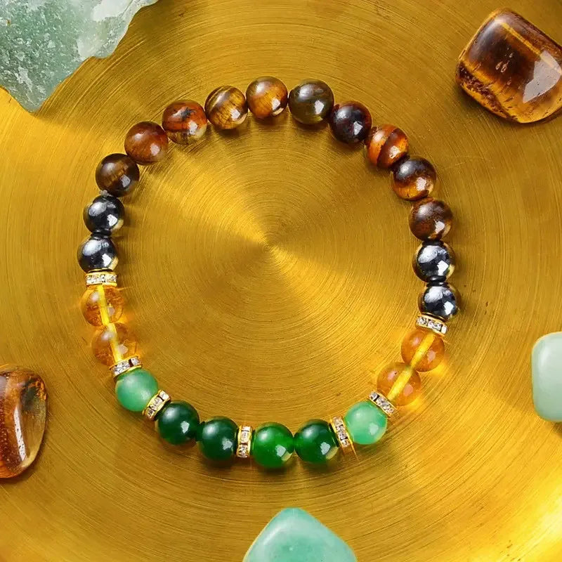 Chakra Balancing Bracelet - Tiger Eye, Green Aventurine & Citrine Healing Stones for Wealth & Positivity