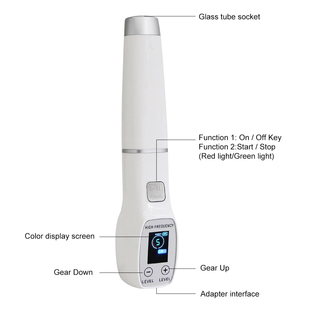 High Frequency Electrode Wand Glass Tube Electrotherapy Acne Spot Remover Skin Care Home Spa Beauty Facial Therapy Wand