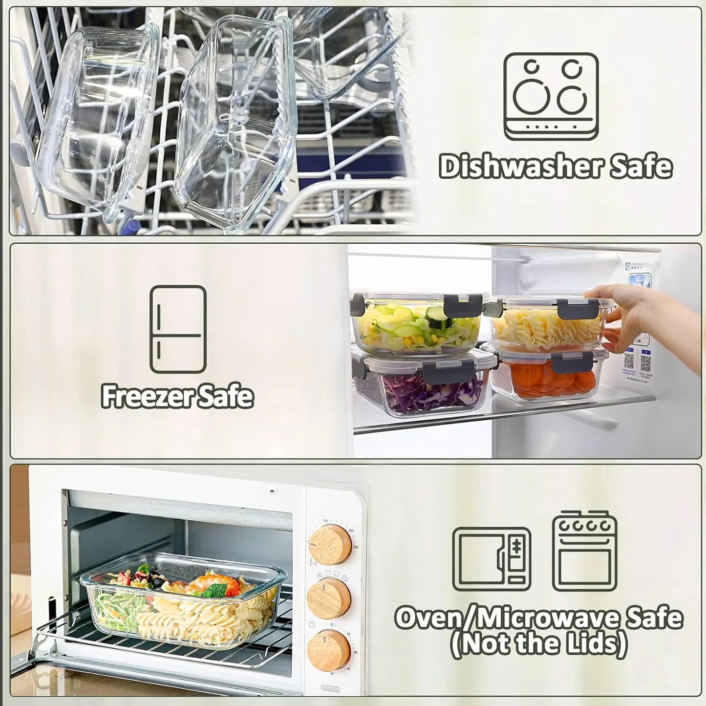 10-Pack Glass Meal Prep Containers with Lids, 22 Oz, Microwave, Oven, Freezer & Dishwasher Safe (Gray)