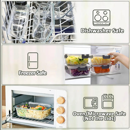 10-Pack Glass Meal Prep Containers with Lids, 22 Oz, Microwave, Oven, Freezer & Dishwasher Safe (Gray)