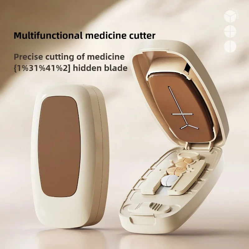Compartment 1/2 1/3 1/4 Precise Pill Cutting Portable Medicine Organizer Multifunctional Pill Splitter with Storage