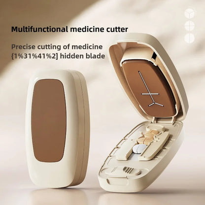 Compartment 1/2 1/3 1/4 Precise Pill Cutting Portable Medicine Organizer Multifunctional Pill Splitter with Storage