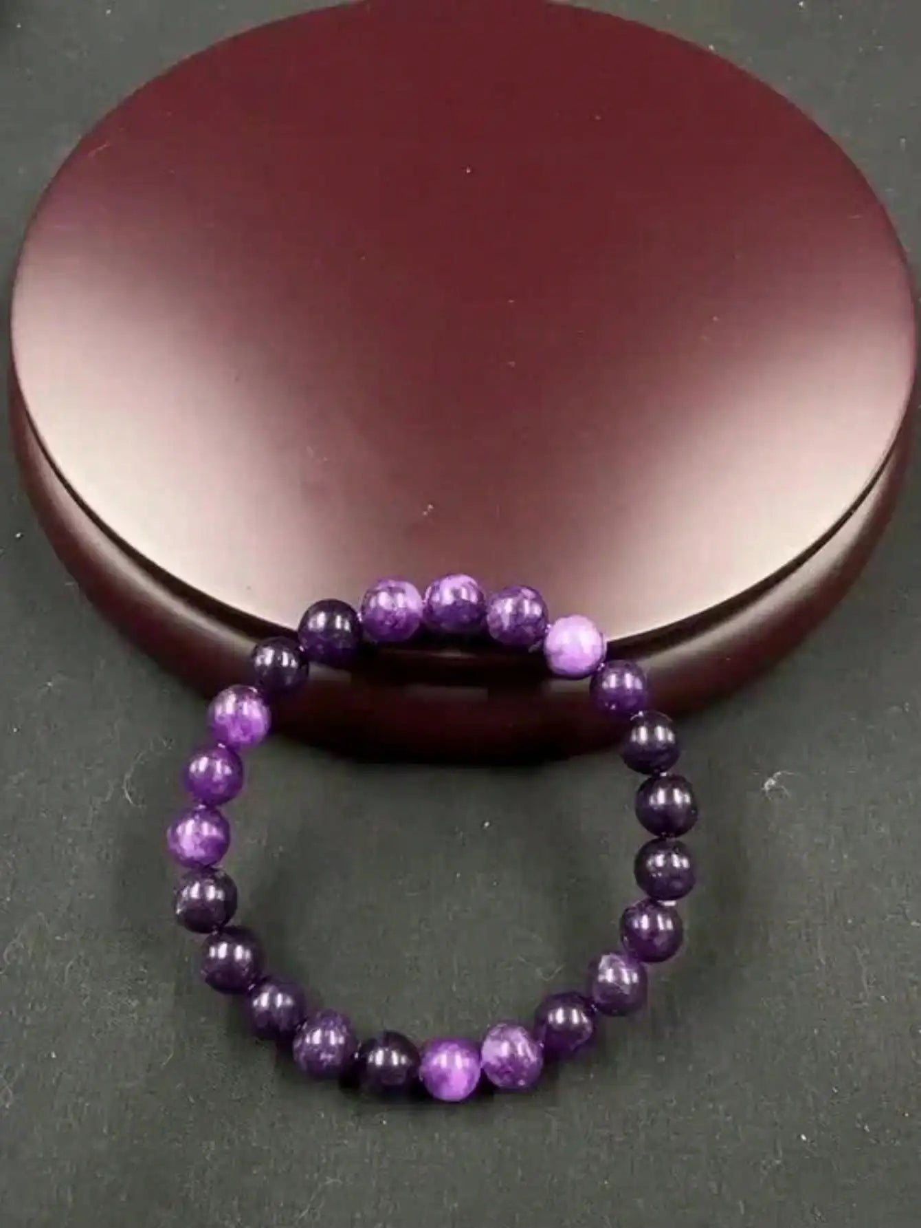 1Pc Purple Amethyst Stone Elastic Bracelet for Men and Women - Handmade Unisex Wrist Accessory
