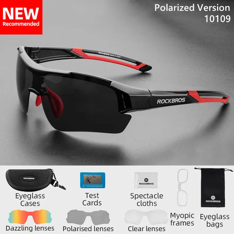 ROCKBROS Polarized Cycling Glasses, Sports Sunglasses Road MTB Mountain Bike Bicycle Riding Protection Goggles Eyewear 5 Lens