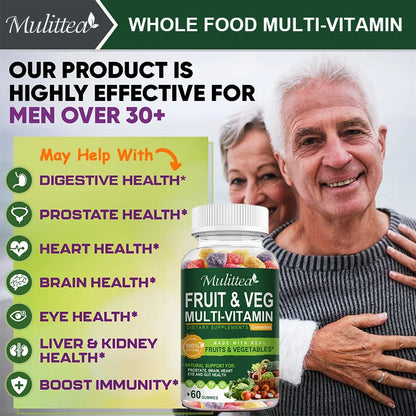 Mulittea Natural Vegetable & Fruit Gummies Anti-Constipation Detox Daily Fruit Help Digestion Multiple Vitamins Supplement