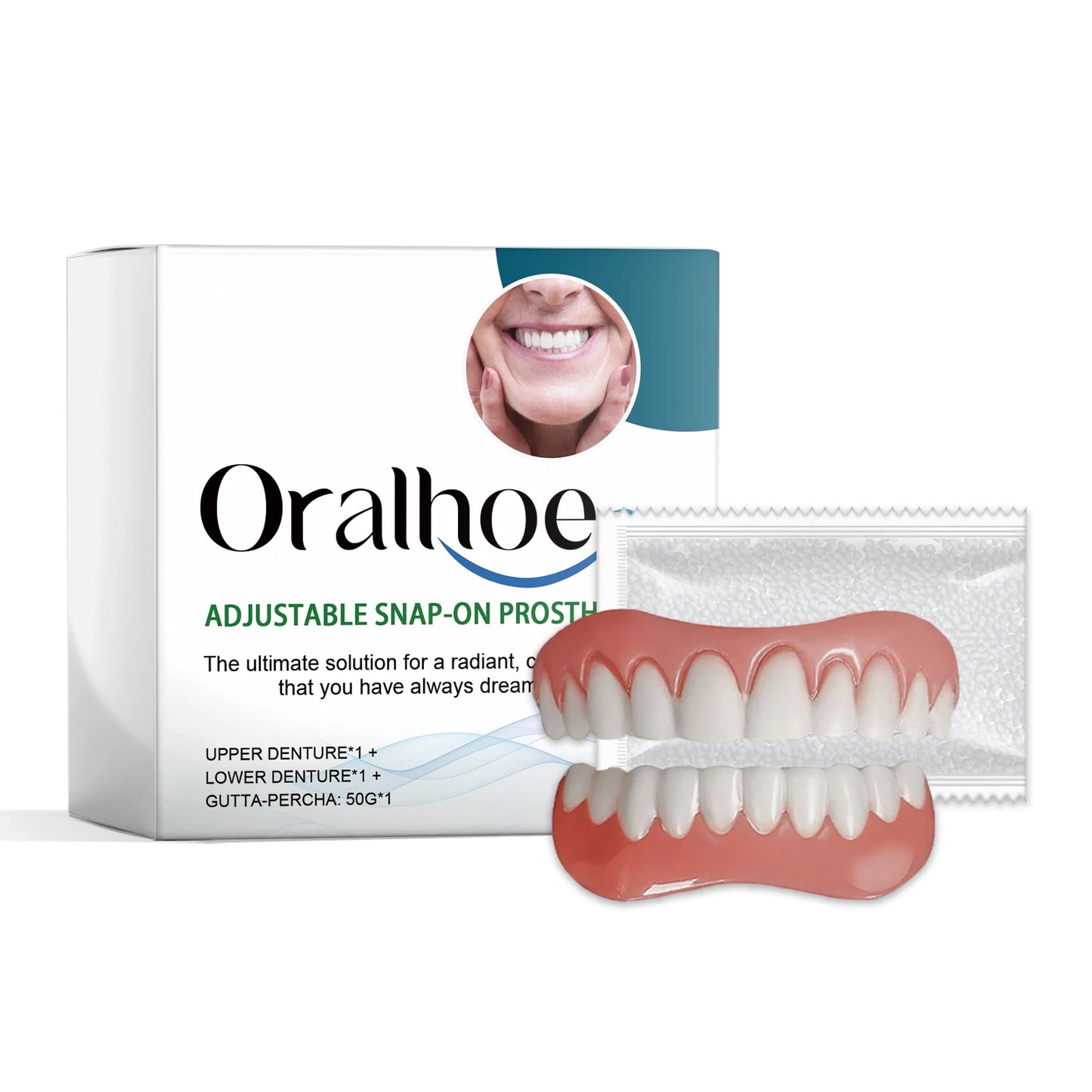 Moldable False Teeth Silicone Rline Dentures Veneers Teeth for Women Men Instant Smile Comfort Fit Upper and Lower Matching Set