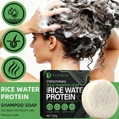 YUITIKUE Rice Protein Shampoo Bar 60g - Rich Delicate Foam, for Frizzy & Fragile Hair, Cleans, Moisturizes & Smooths Hair