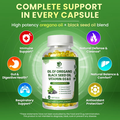 Lukaree Organic Oregano Oil Capsule with Black Seed Oil, Ultra-Concentrated 99%,for Immune, Respiratory,Digestive & Antioxidant