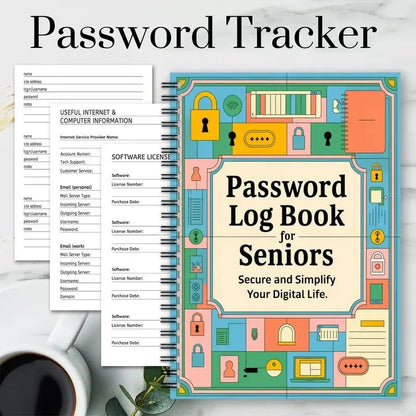 Secure Spiral Password Notebook for Seniors - Fun Log Book to Simplify And Organize Your Digital Life