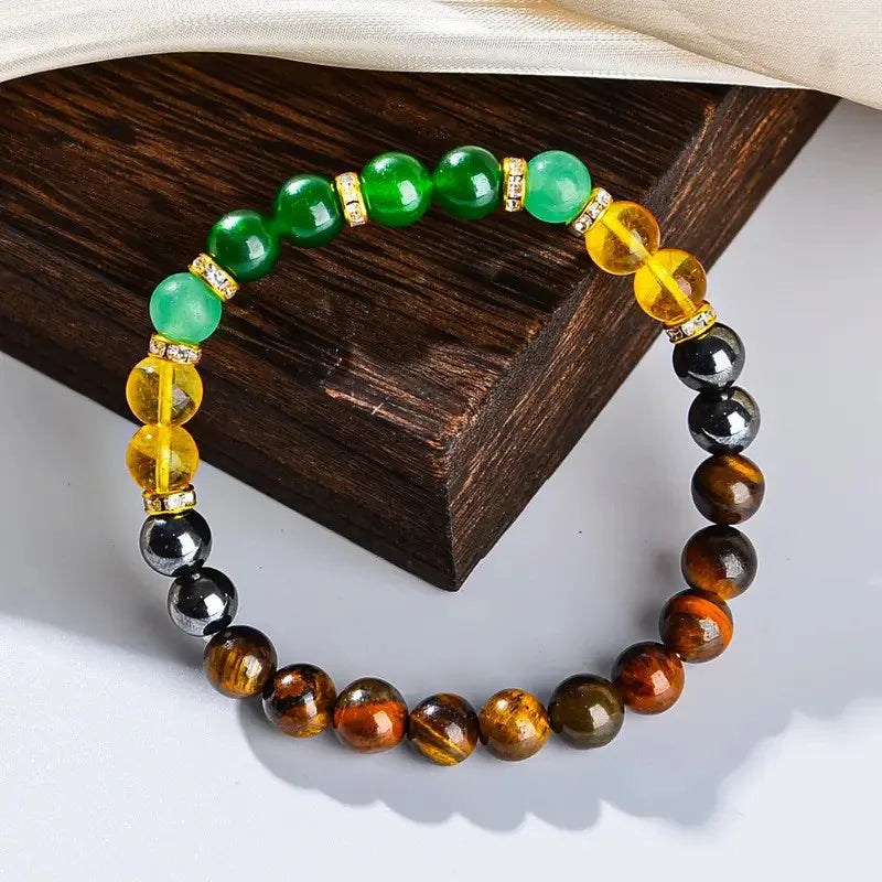 Chakra Balancing Bracelet - Tiger Eye, Green Aventurine & Citrine Healing Stones for Wealth & Positivity